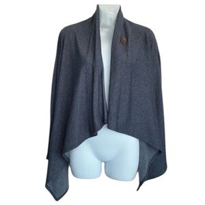 BOBEAU fleece cardigan, dusty blue, asymmetrical, 1 button close. Cozy! XS